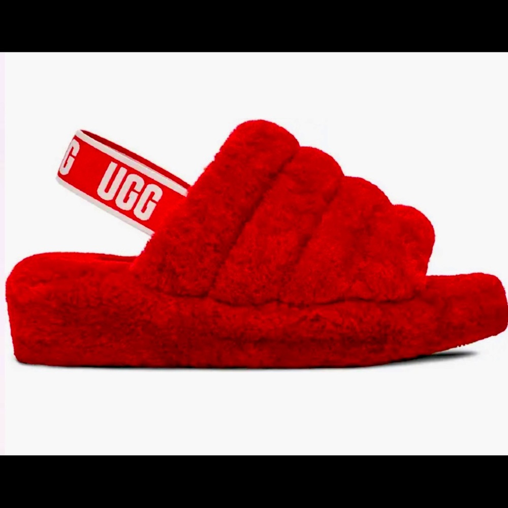 Red UGG fluffy slippers. NWT